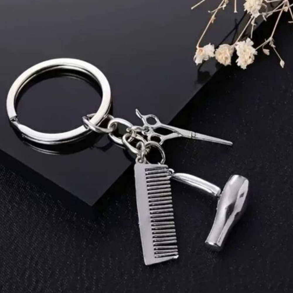 Stylish Hairdressing Keychain with Scissors, Dryer,and Comb Accessories